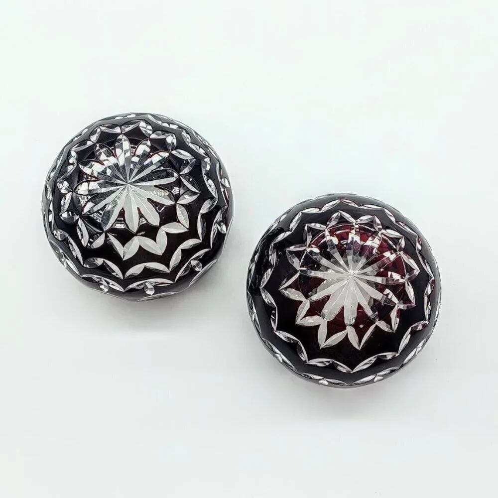 Vintage Godinger Ruby Red Cut to Clear Crystal Candle Holders (2)